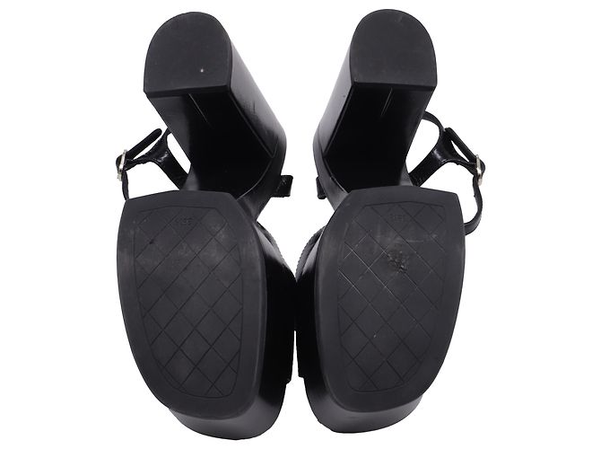 Chanel CC Ankle Strap Platform Sandals in Black Patent Leather - view 7