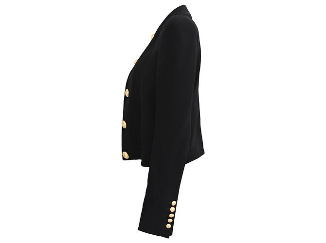 Balmain Button-Embellished Open Front Blazer in Black Viscose - view 2