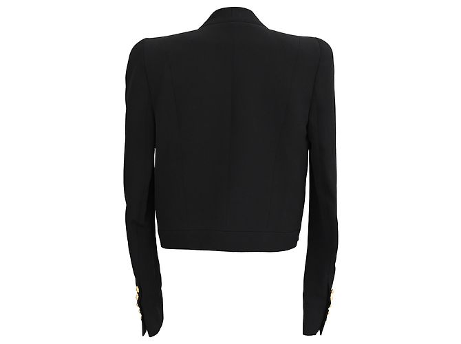 Balmain Button-Embellished Open Front Blazer in Black Viscose - view 3