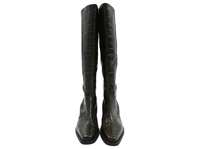 Botas altas western Ganni en cuero verde Verde oliva - vista 2