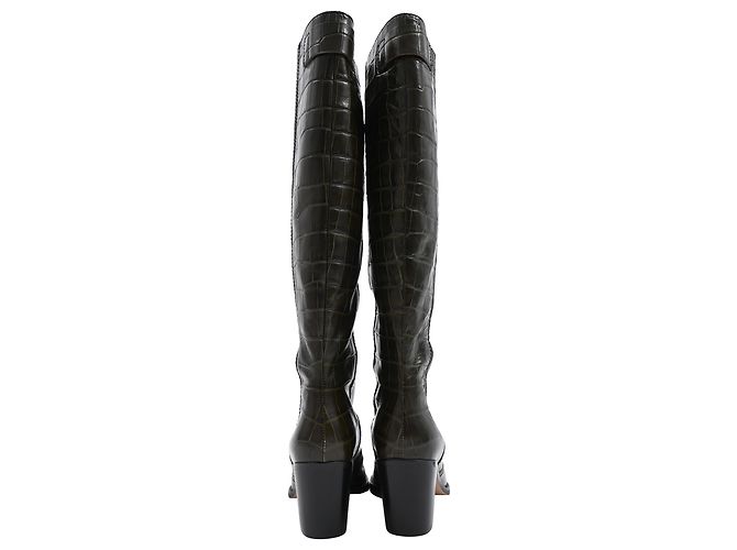 Botas altas western Ganni en cuero verde Verde oliva - vista 3