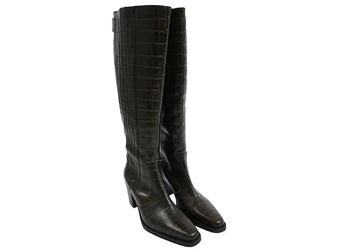 Botas altas western Ganni en cuero verde Verde oliva - vista 4