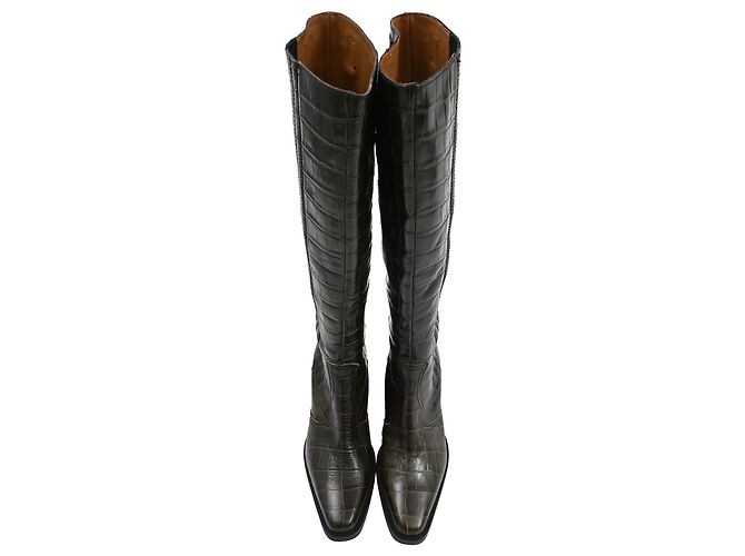 Botas altas western Ganni en cuero verde Verde oliva - vista 5