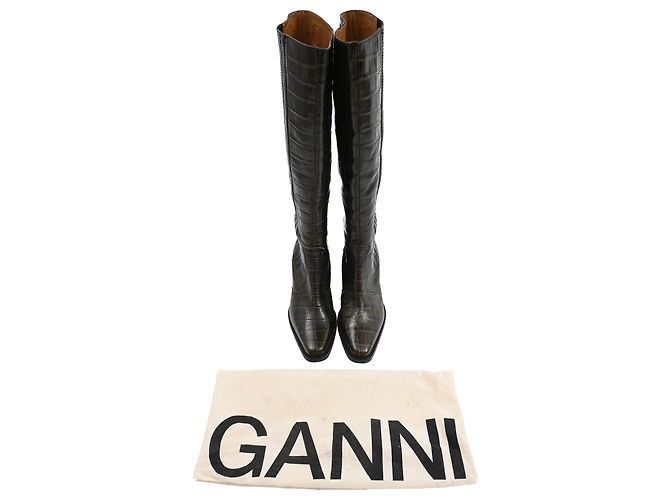 Botas altas western Ganni en cuero verde Verde oliva - vista 8