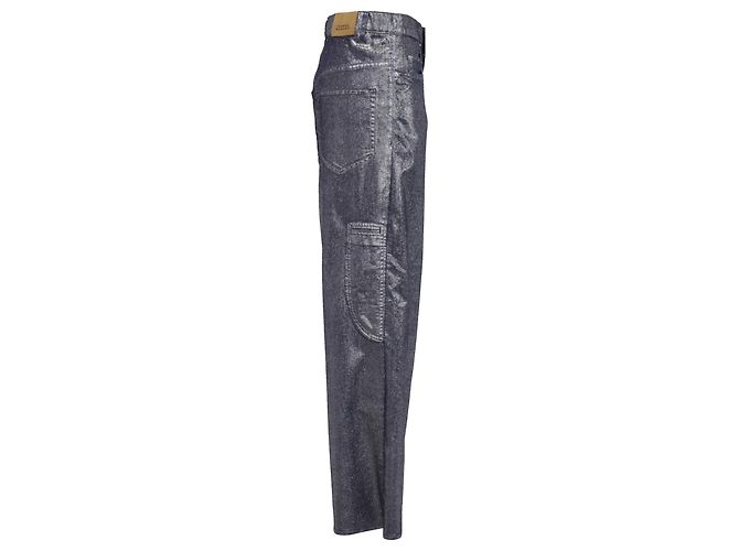Jeans a gamba larga a vita alta in cotone argento Isabel Marant Étoile Metallico - vista 2