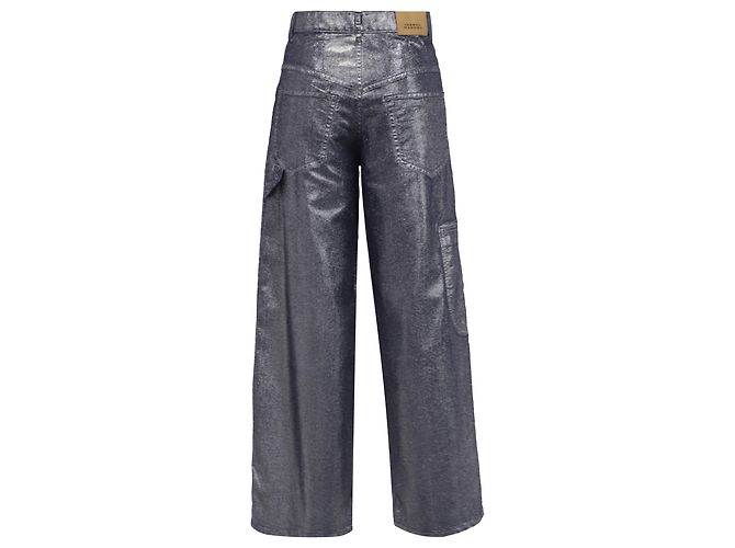 Jeans a gamba larga a vita alta in cotone argento Isabel Marant Étoile Metallico - vista 3