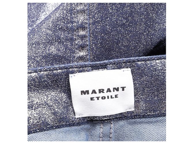 Jeans a gamba larga a vita alta in cotone argento Isabel Marant Étoile Metallico - vista 4
