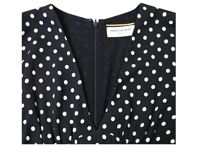 Abito mini a pois in viscosa nera Saint Laurent Nero - vista 5