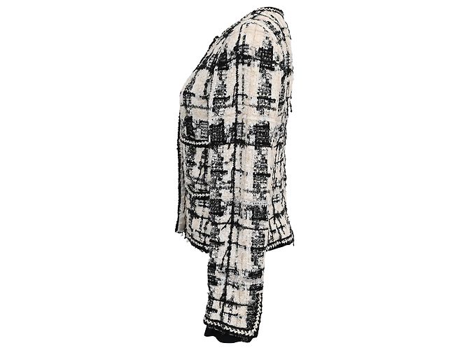 Timeless Chanel Button-Down Tweed Blazer with Pockets in White and Black Polyamide - view 2