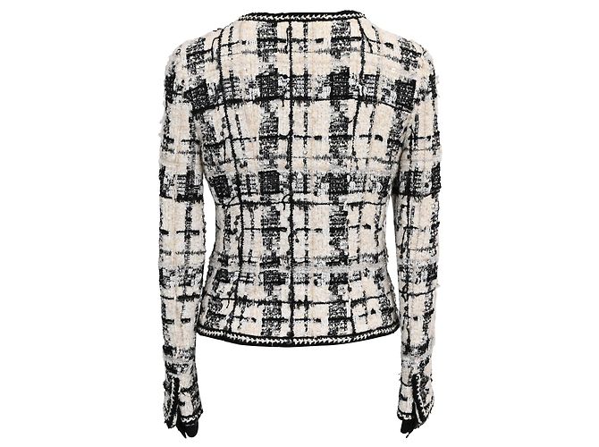 Timeless Chanel Button-Down Tweed Blazer with Pockets in White and Black Polyamide - view 3