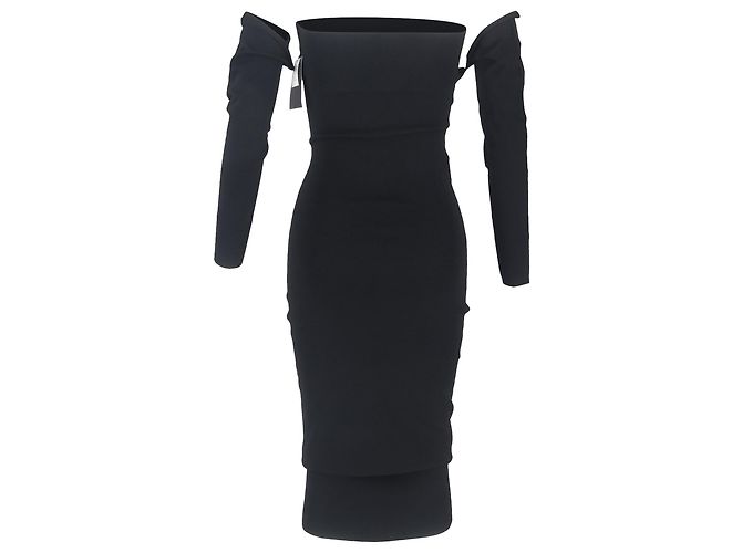 Autre Marque Abito midi nero in viscosa con dettagli a taglio e spalle scoperte Alexander McQueen - vista 3