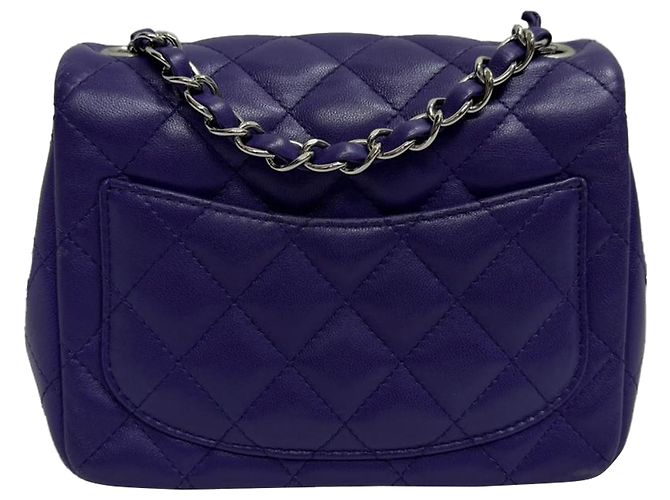 Timeless Borsa a spalla Chanel Mini Classic Square in pelle di agnello viola Porpora - vista 3