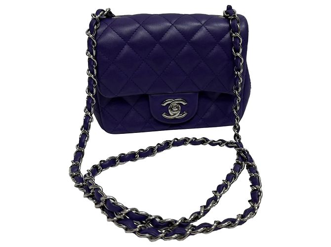Timeless Borsa a spalla Chanel Mini Classic Square in pelle di agnello viola Porpora - vista 4
