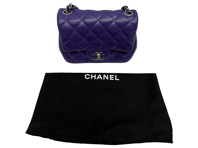 Timeless Borsa a spalla Chanel Mini Classic Square in pelle di agnello viola Porpora - vista 8