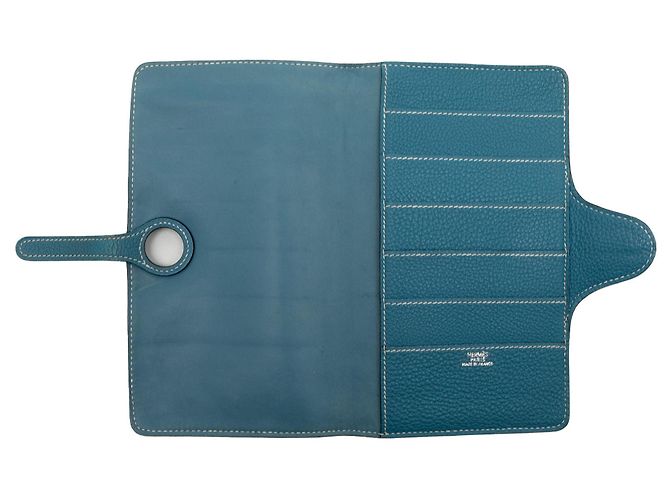 Hermès Togo Dogon Lange Brieftasche Blau - Ansicht 8
