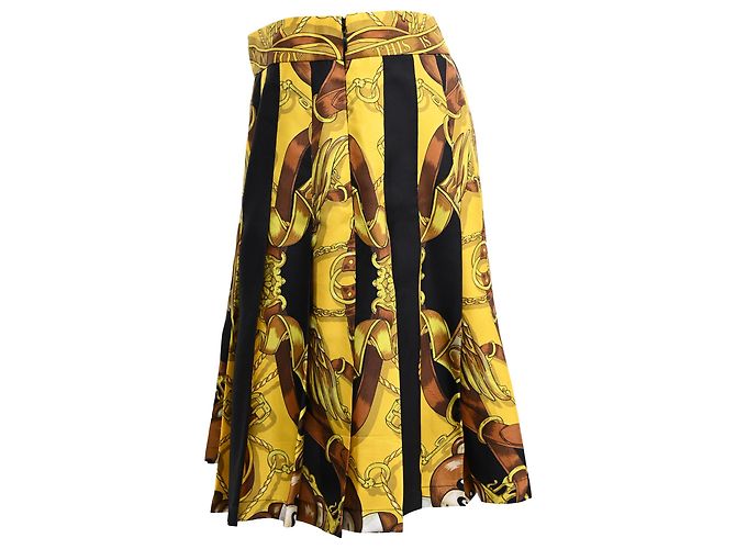 Falda mini plisada en poliéster dorado con estampado barroco Moschino Couture - vista 2