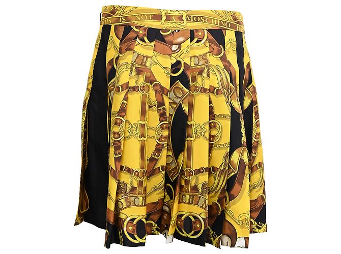 Falda mini plisada en poliéster dorado con estampado barroco Moschino Couture - vista 3