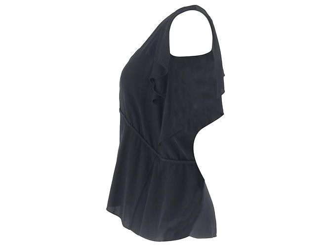 Blusa in seta nera Desiraya con spalle scoperte e volant Theory Nero - vista 2