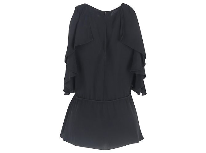 Blusa in seta nera Desiraya con spalle scoperte e volant Theory Nero - vista 3