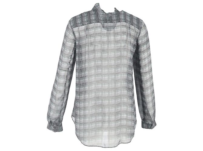 Button-Down-Hemd mit durchscheinendem Muster aus grauem Seidenstoff von Theory - Ansicht 3