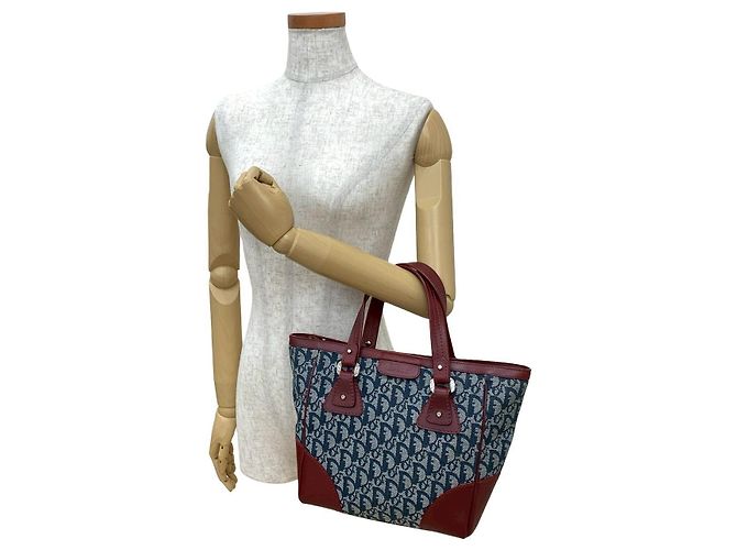 Christian Dior Trotter Canvas Leder Handtasche Blau Bordeaux Marineblau - Ansicht 3