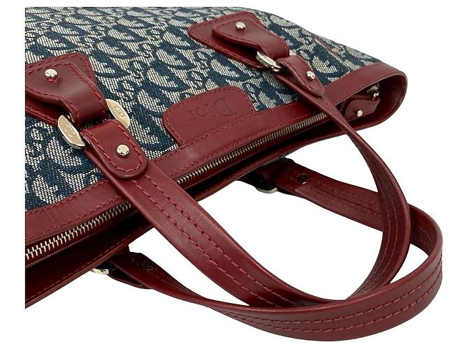 Christian Dior Trotter Canvas Leder Handtasche Blau Bordeaux Marineblau - Ansicht 5