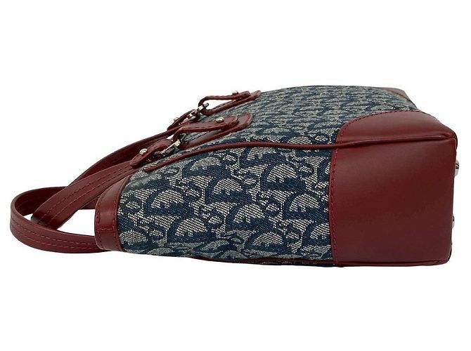Christian Dior Trotter Canvas Leder Handtasche Blau Bordeaux Marineblau - Ansicht 6