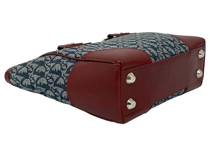 Christian Dior Trotter Canvas Leder Handtasche Blau Bordeaux Marineblau - Ansicht 8