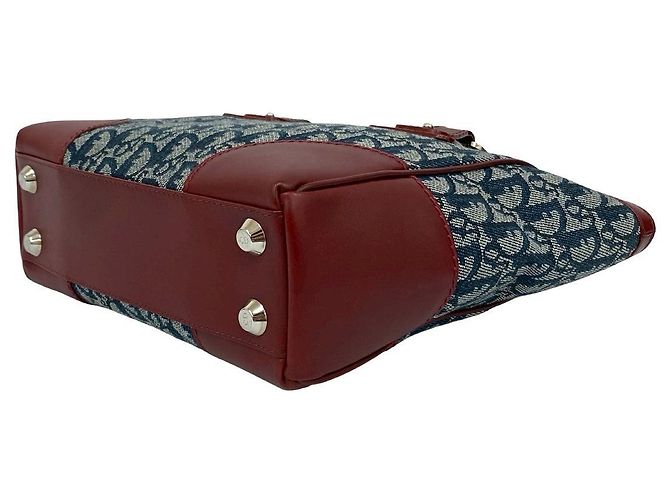 Christian Dior Trotter Canvas Leder Handtasche Blau Bordeaux Marineblau - Ansicht 9