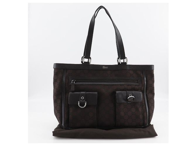 Gucci Abbey Linie Nylon Canvas Tote Bag Braun - Ansicht 20