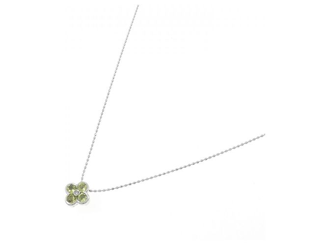 Autre Marque Collana in oro bianco Au750 con fiore, peridoto e diamanti Verde - vista 2