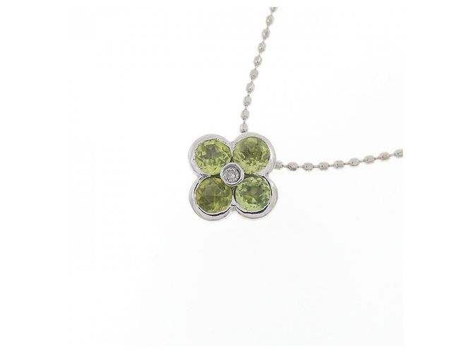 Autre Marque Collana in oro bianco Au750 con fiore, peridoto e diamanti Verde - vista 3
