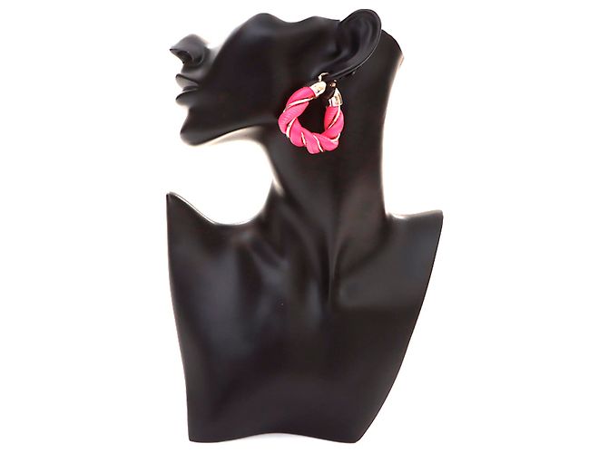 Brincos de argola prateada e couro rosa da Bottega Veneta - vista 8