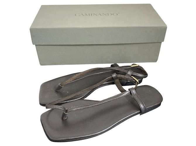 Autre Marque CAMINANDO Leather Square Toe Strap Sandals Brown - view 13