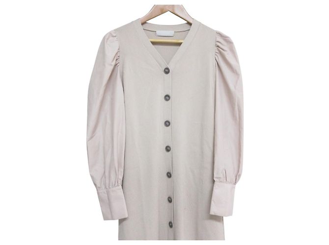Autre Marque CELFORD Puffärmel Langstrickkleid Beige - Ansicht 3