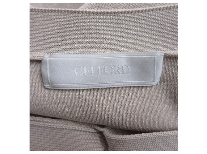 Autre Marque CELFORD Puffärmel Langstrickkleid Beige - Ansicht 7