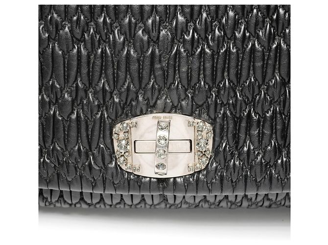 Borsa a Spalla in Nappa Matelassé Miu Miu con Cristalli Nero - vista 8