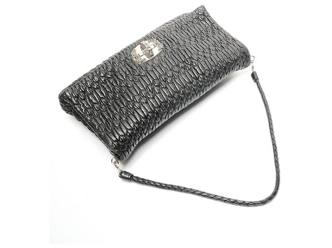 Borsa a Spalla in Nappa Matelassé Miu Miu con Cristalli Nero - vista 9