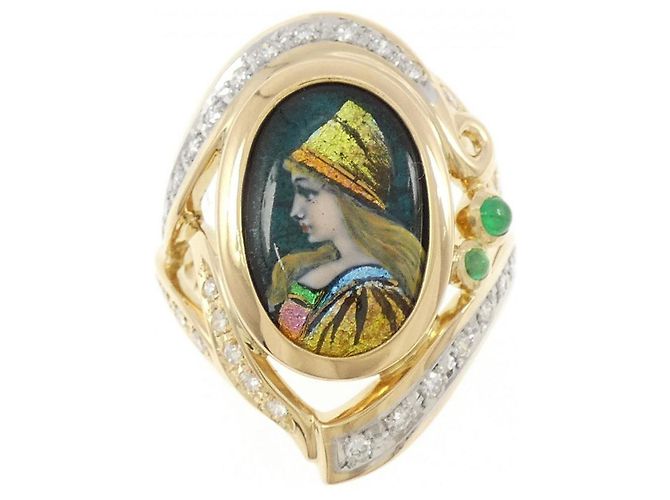 Autre Marque Mitsuo Kaji K18 Platinring mit Emaille Golden - Ansicht 2