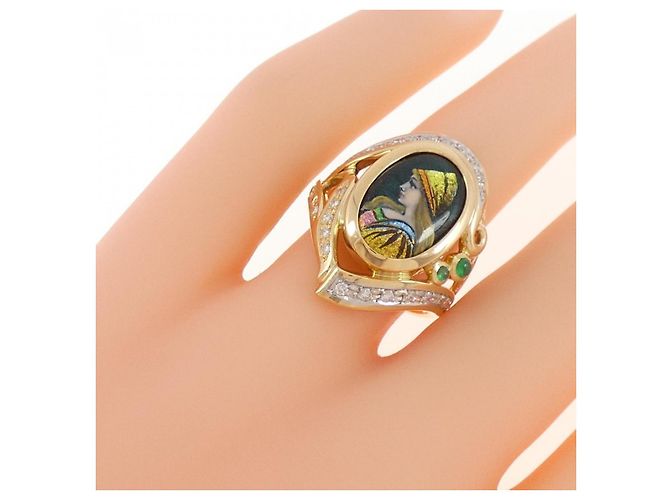 Autre Marque Mitsuo Kaji K18 Platinring mit Emaille Golden - Ansicht 5