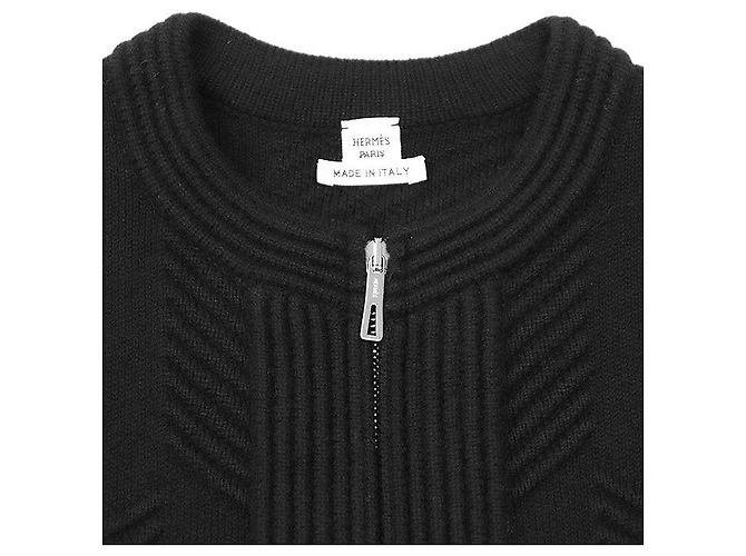 Cárdigan largo de lana en espiga Hermès Negro - vista 8