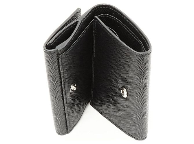 Billetera compacta de cuero Saffiano Triangle de Prada Negro - vista 5