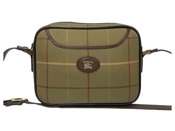 Borsa a tracolla in pelle e tela Burberry Marrone Cachi - vista 2