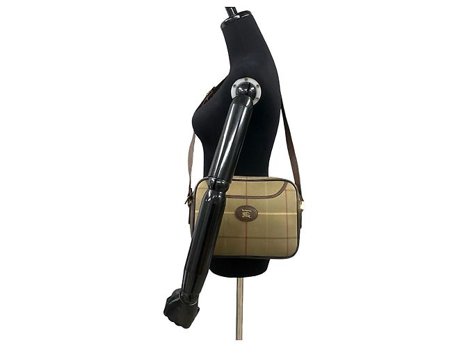Borsa a tracolla in pelle e tela Burberry Marrone Cachi - vista 3