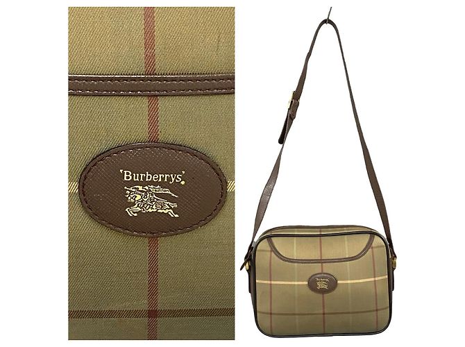 Borsa a tracolla in pelle e tela Burberry Marrone Cachi - vista 4