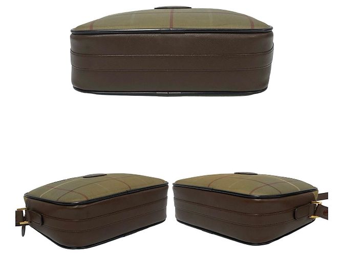Borsa a tracolla in pelle e tela Burberry Marrone Cachi - vista 7