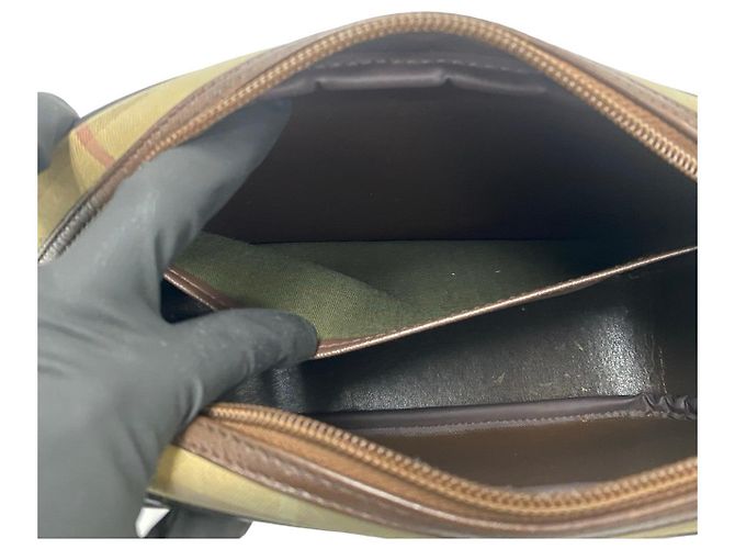 Borsa a tracolla in pelle e tela Burberry Marrone Cachi - vista 9