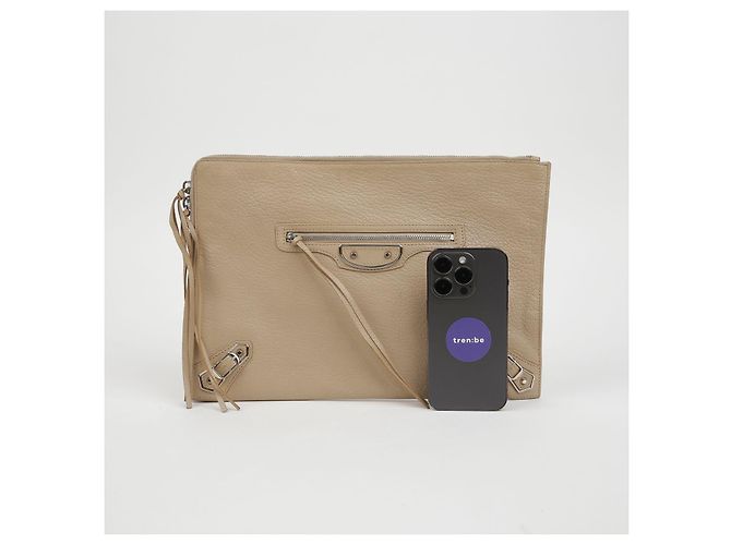 Balenciaga Clutch Media con Bordo Metallico Classico Marrone - vista 10