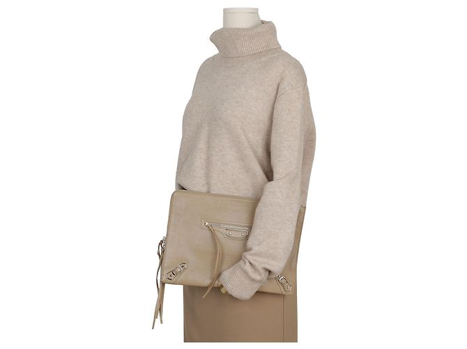 Balenciaga Clutch Media con Bordo Metallico Classico Marrone - vista 14