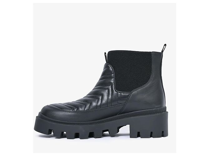 Gucci Charles Boots aus schwarzem Leder mit Chevron-Steppung - Ansicht 4